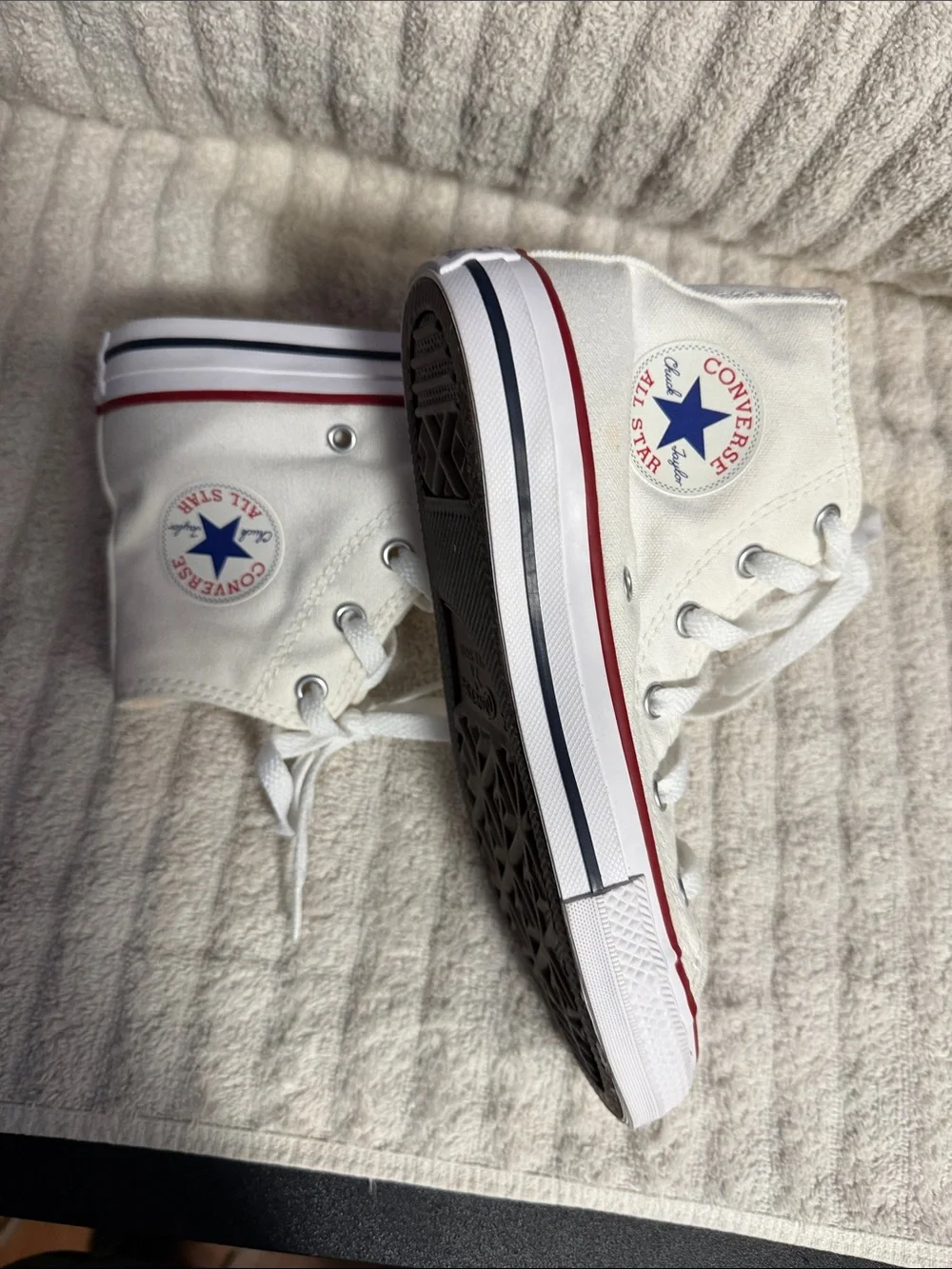 Converse kids White Canvas High-Top Sneakers with Red Trim